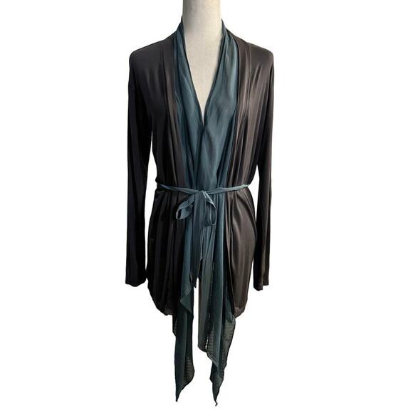 NWT Revolve Gypsy 05 Bamboo Silk Open Waterfall Cardigan Tie Gray Green Medium - Picture 1 of 11